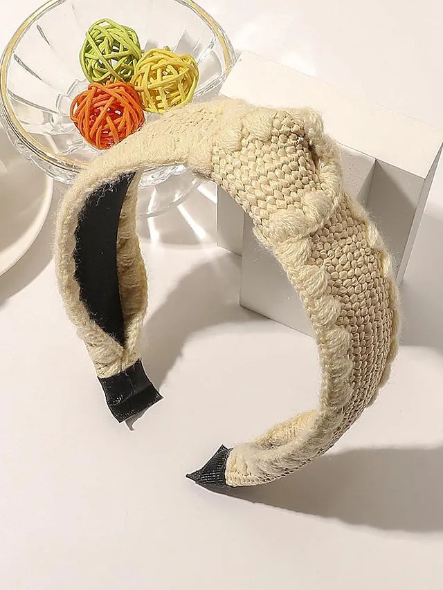 1PC Girls' Headbands Headband For Street Daily Holiday Weave Fabric Wool Edge Raffia Headband-Knotted Beige Wool Edge Raffia Headband - Flat Black Wool Edge Raffia Headband - Flat Beige for Women