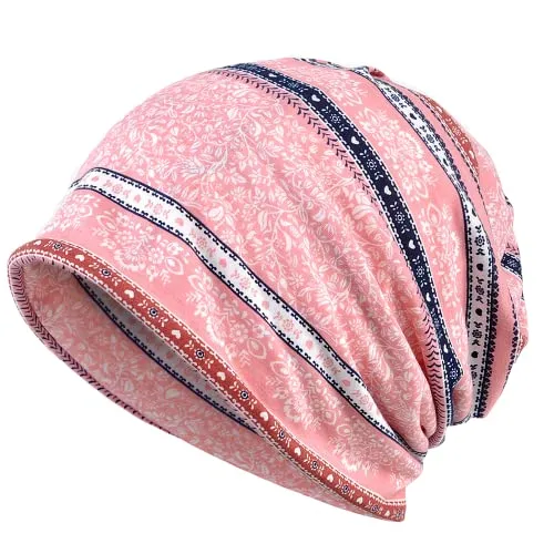 2-Pack Unisex Slouchy Knit Beanie Chemo Hat or Winter Cap - Pink & Gray