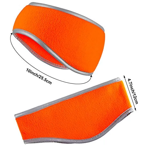 2 Pieces Ear Warmer Headband High Visibility Reflective Safety Headband Winter Running Headband Fleece Ear Covers for Girls Women Men (Fluorescent Orange)