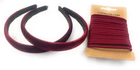 2 Velvet Girls School Headband Alice Band   20 Elastics Hair Ties Bobbles Ponies Set UK - Burgundy / Dark Red