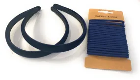 2 Velvet Girls School Headband Alice Band   20 Elastics Hair Ties Bobbles Ponies Set UK - Navy Blue