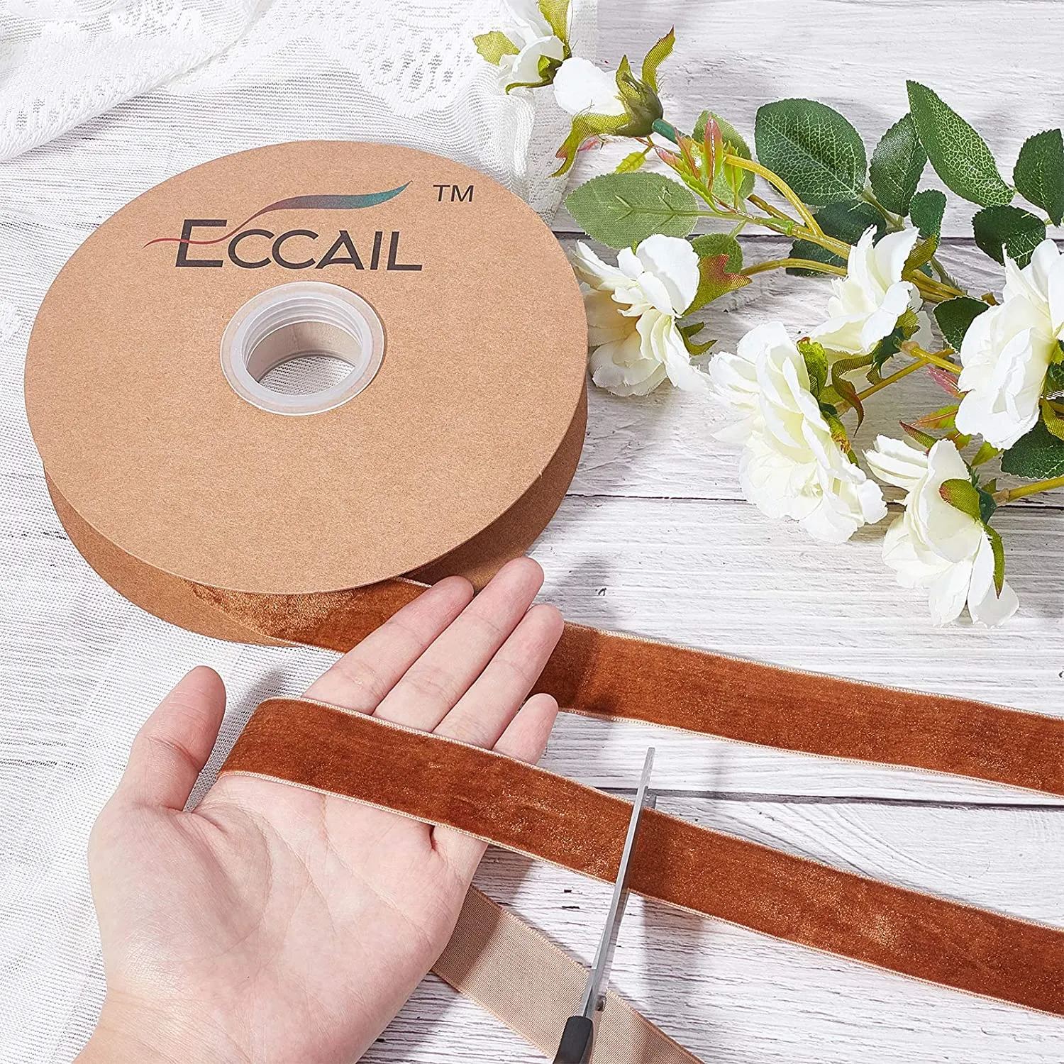 20 Yards ?¨¢ 1 Inch Single Side Velvet Ribbon, Satin Ribbon Roll for Wedding, Gift Wrapping, Hair Bows, Flower Arranging, Home Decorating ( Brown )