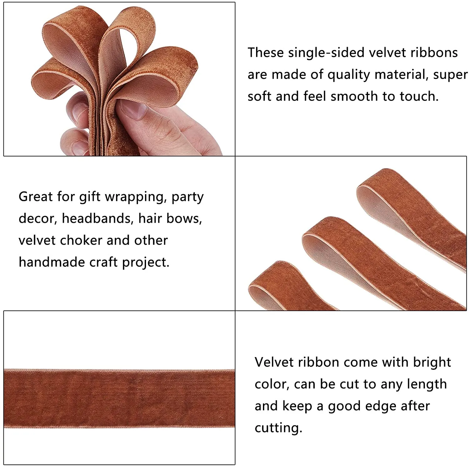 20 Yards ?¨¢ 1 Inch Single Side Velvet Ribbon, Satin Ribbon Roll for Wedding, Gift Wrapping, Hair Bows, Flower Arranging, Home Decorating ( Brown )