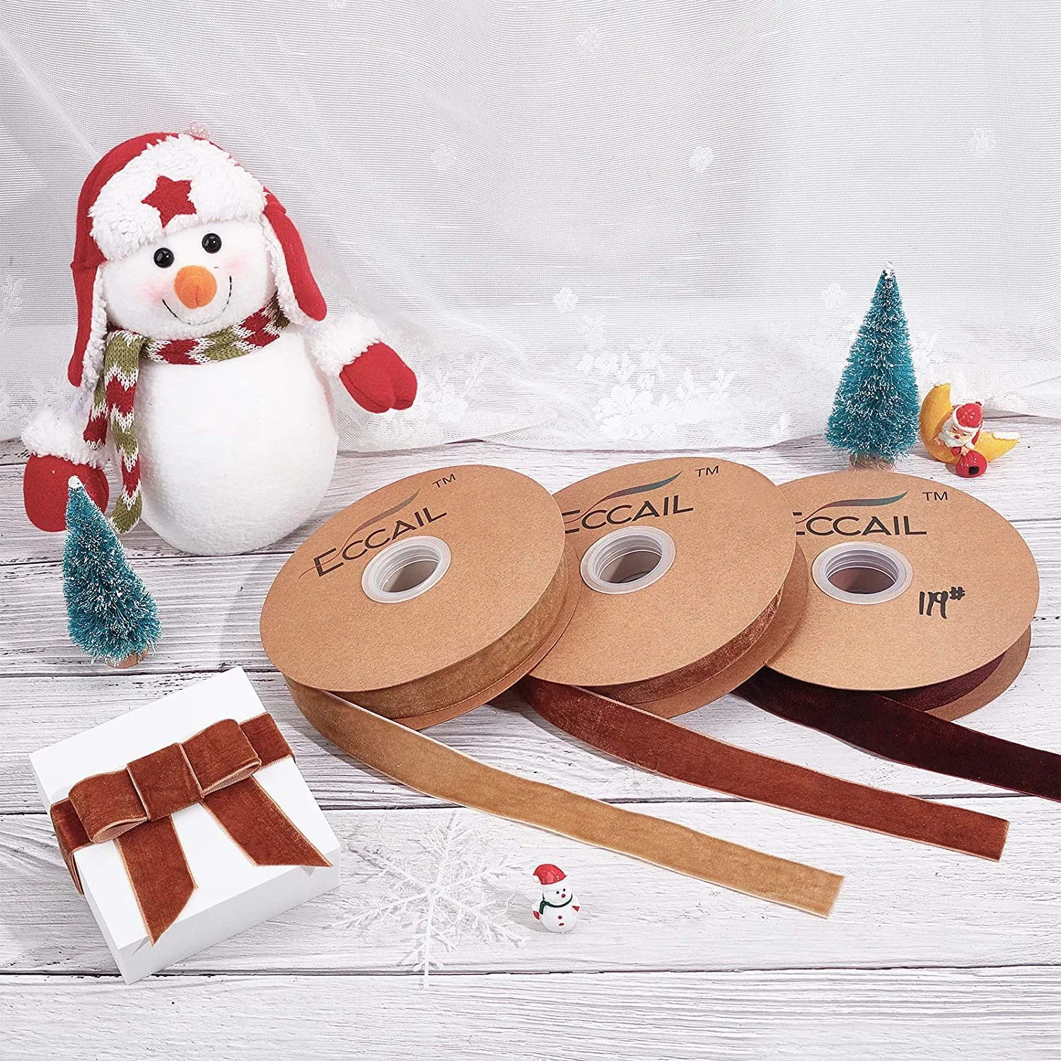 20 Yards ?¨¢ 1 Inch Single Side Velvet Ribbon, Satin Ribbon Roll for Wedding, Gift Wrapping, Hair Bows, Flower Arranging, Home Decorating ( Brown )