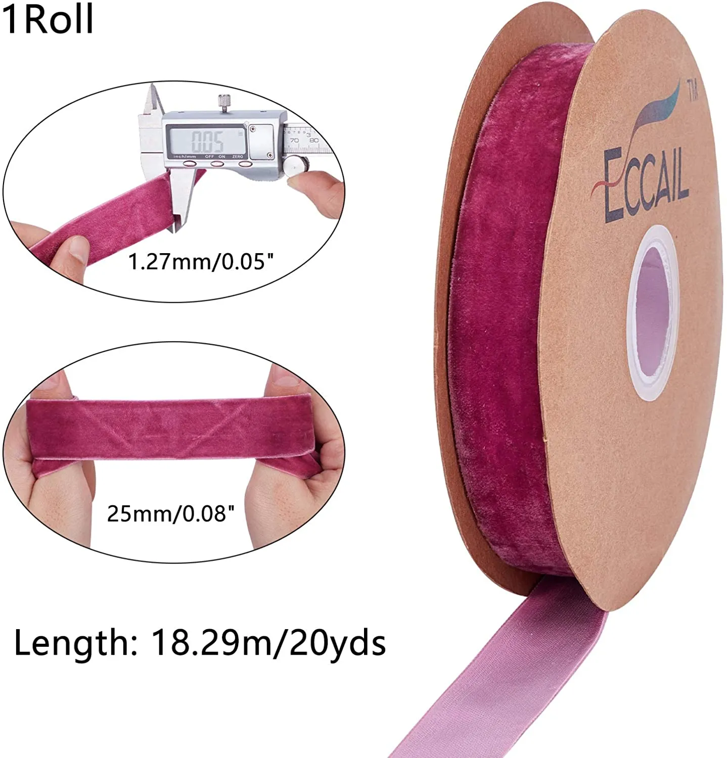 20 Yards ?¨¢ 1 Inch Single Side Velvet Ribbon, Satin Ribbon Roll for Wedding, Gift Wrapping, Hair Bows, Flower Arranging, Home Decorating ( PaleVioletRed )
