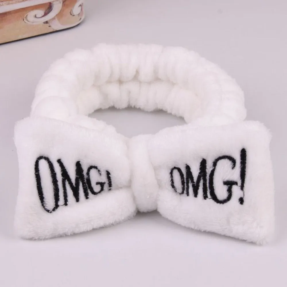 2022 New OMG Letter Coral Fleece Wash Face Bow Hairbands For Women Girls Headbands Headwear Hair Bands Turban Hair Accessories
