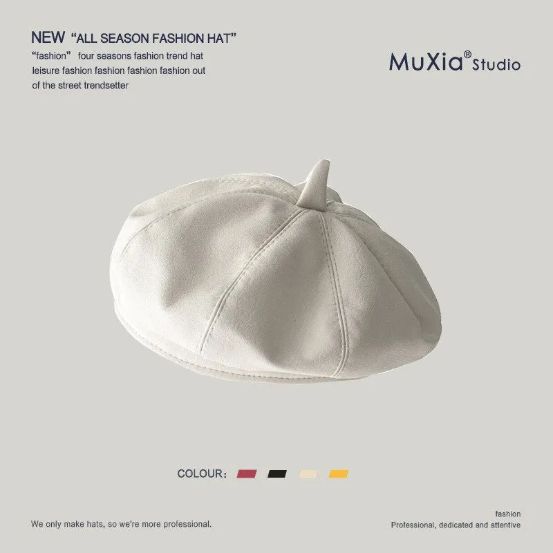 2022 PU Leather Beret Hat Women Flat Cap Hats Lady Girl Berets Hat Bone Female Franch Style 90 s Girls Painter Hat
