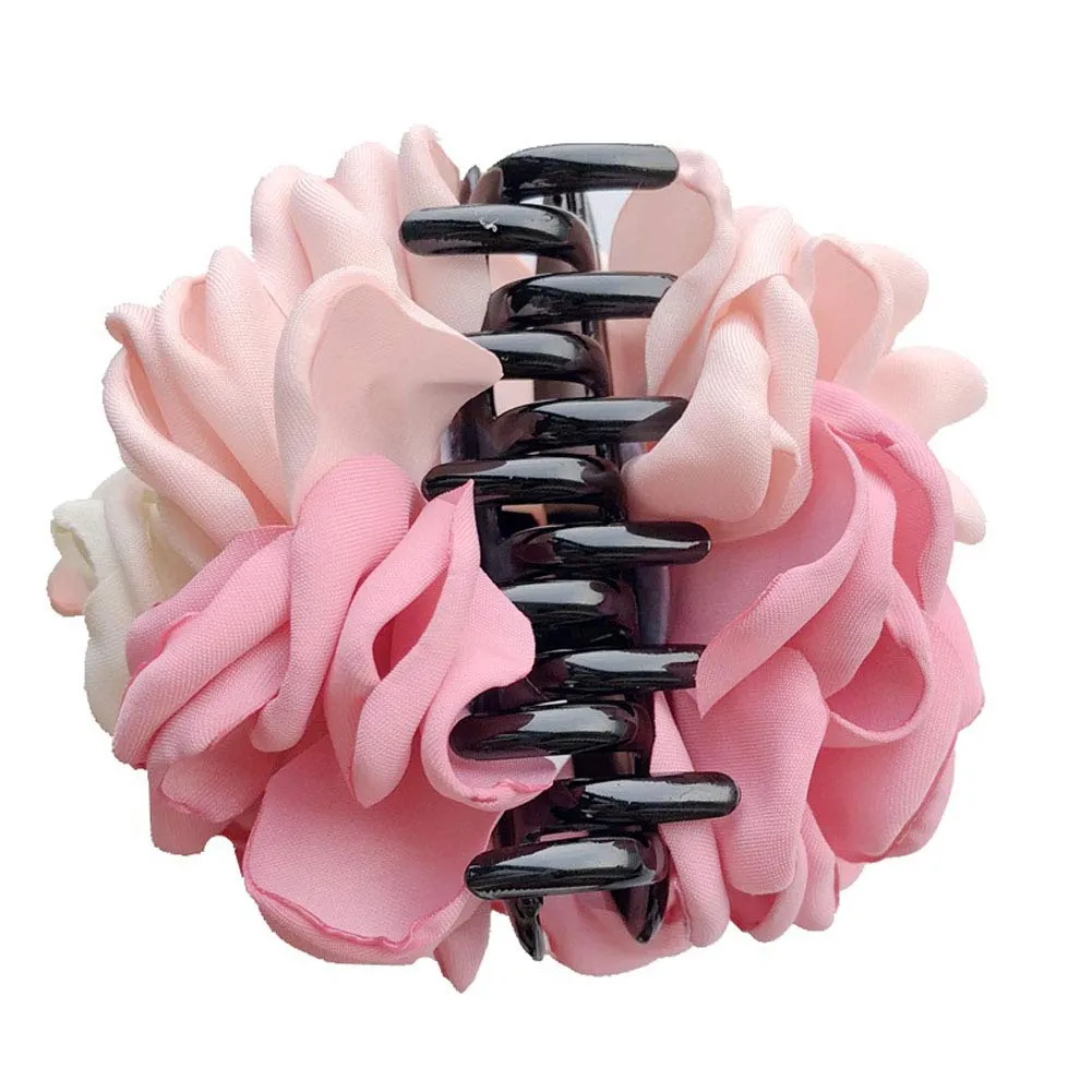 2PCS Sweet Large Rose Flower Hair Claws Beauty Ribbon Bow Hair Clips Headwear Hair Jewelry for Women Accessories (Pink   Pink blue)