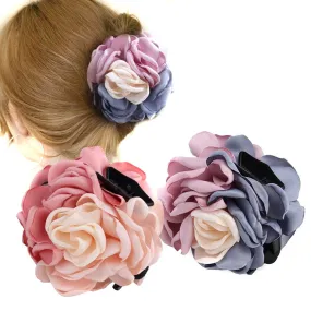 2PCS Sweet Large Rose Flower Hair Claws Beauty Ribbon Bow Hair Clips Headwear Hair Jewelry for Women Accessories (Pink   Pink blue)