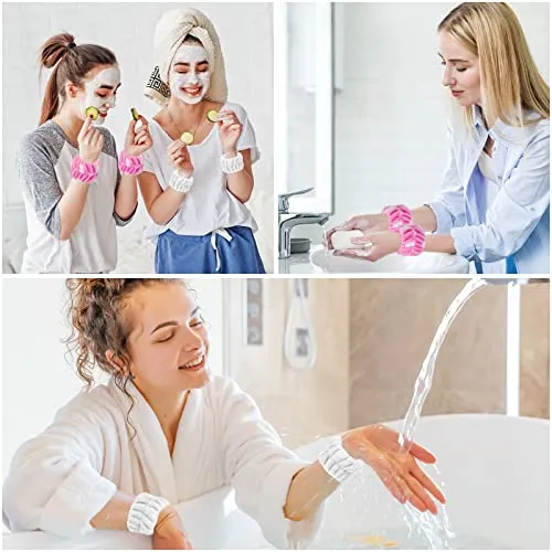 4PCS Wrist Washband for Women Girls Wrist Towels for Washing Face Microfiber Wrist Spa Wash Towel Band Face Washing Wristband Absorbent Sweatband Prevent Liquid from Spilling