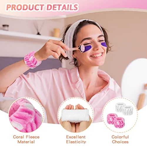 4PCS Wrist Washband for Women Girls Wrist Towels for Washing Face Microfiber Wrist Spa Wash Towel Band Face Washing Wristband Absorbent Sweatband Prevent Liquid from Spilling