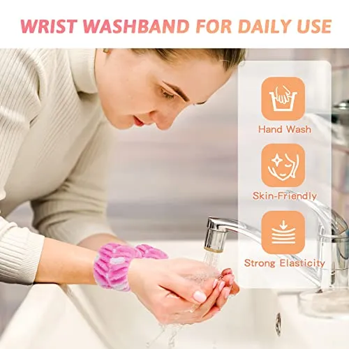 4PCS Wrist Washband for Women Girls Wrist Towels for Washing Face Microfiber Wrist Spa Wash Towel Band Face Washing Wristband Absorbent Sweatband Prevent Liquid from Spilling