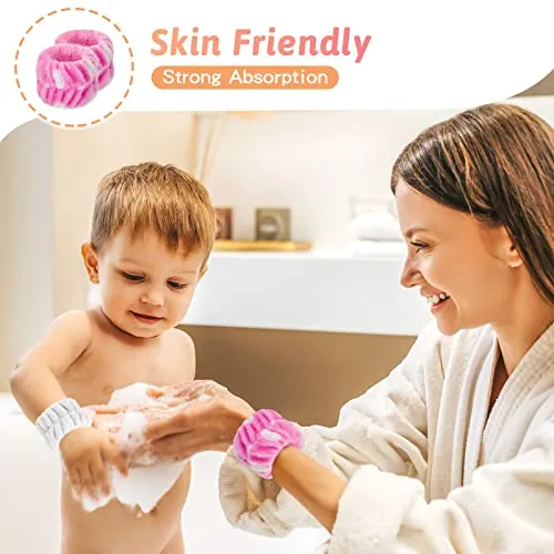 4PCS Wrist Washband for Women Girls Wrist Towels for Washing Face Microfiber Wrist Spa Wash Towel Band Face Washing Wristband Absorbent Sweatband Prevent Liquid from Spilling