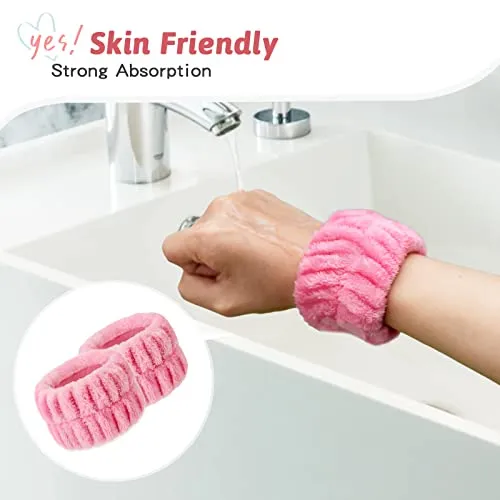 4PCS Wrist Washband for Women Girls Wrist Towels for Washing Face Microfiber Wrist Spa Wash Towel Band Face Washing Wristband Absorbent Sweatband Prevent Liquid from Spilling