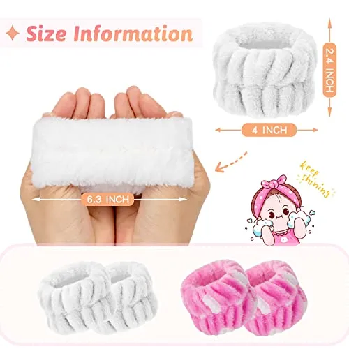 4PCS Wrist Washband for Women Girls Wrist Towels for Washing Face Microfiber Wrist Spa Wash Towel Band Face Washing Wristband Absorbent Sweatband Prevent Liquid from Spilling