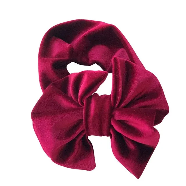 5" Big Smooth Velvet Kids Girl Hair Bow Elastic Headband Fall/Winter Warm Headwrap Birthday Party Hair Accessories