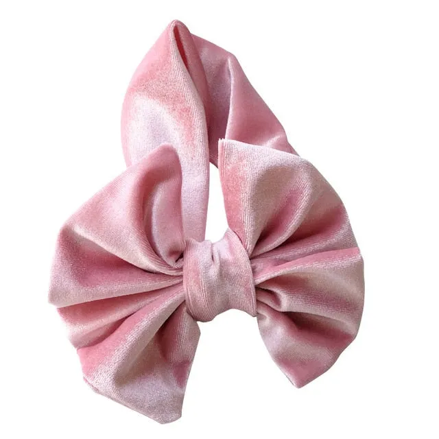 5" Big Smooth Velvet Kids Girl Hair Bow Elastic Headband Fall/Winter Warm Headwrap Birthday Party Hair Accessories