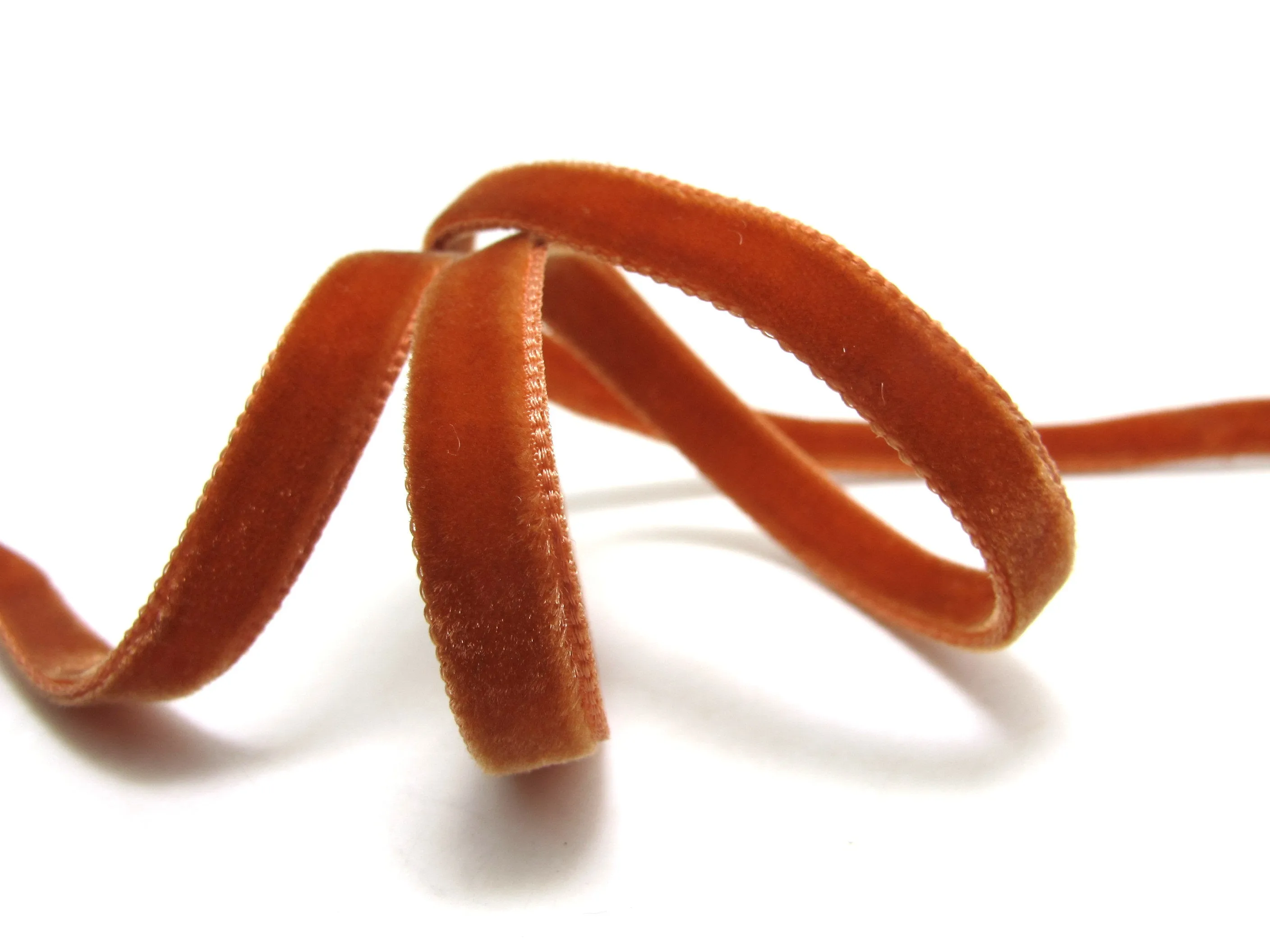 6 / 9/ 22/ 36mm || DOUBLE SIDED Velvet Ribbon || Dark Orange Color | Swiss Made Nylon Velvet by the YARD