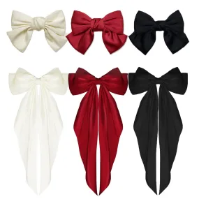 6Pcs Barrettes, BetterJonny Hair Clips with Long Bows for Women, Girls & Teens - Silky Satin Bow Hair Accessories