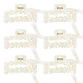 6PCS Pearl Bridesmaid Hair Claw Clips with Ribbon Bachelorette Gifts for Bridesmaid 3 Inch Rectangle Bridesmaid Hair Hccessories for Wedding Party Favors