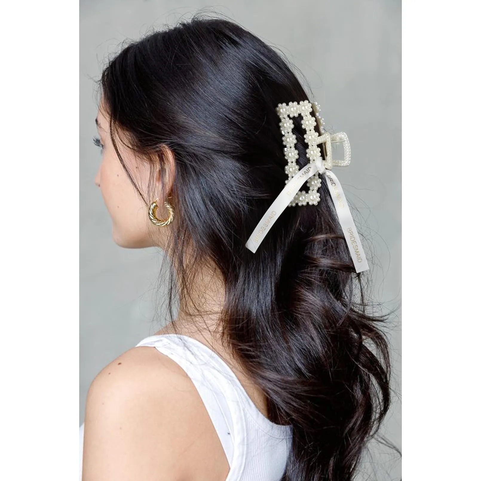 6PCS Pearl Bridesmaid Hair Claw Clips with Ribbon Bachelorette Gifts for Bridesmaid 3 Inch Rectangle Bridesmaid Hair Hccessories for Wedding Party Favors