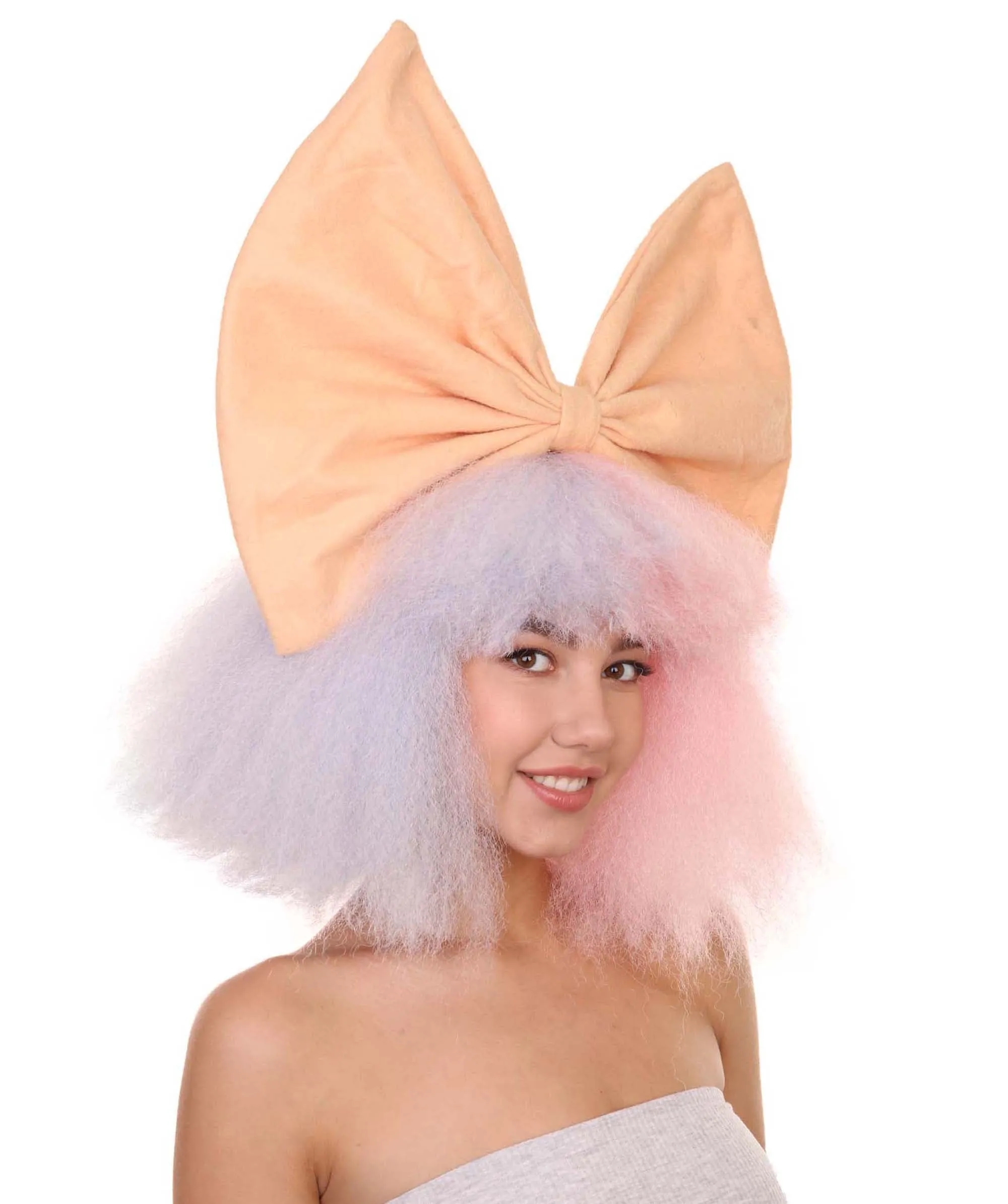 Adult Women's 14" Inch Medium Length Halloween Cosplay Two Tone Super Group Wig with Bow, Synthetic Soft Fiber Hair, Perfect for your next Festival or Party! | HPO