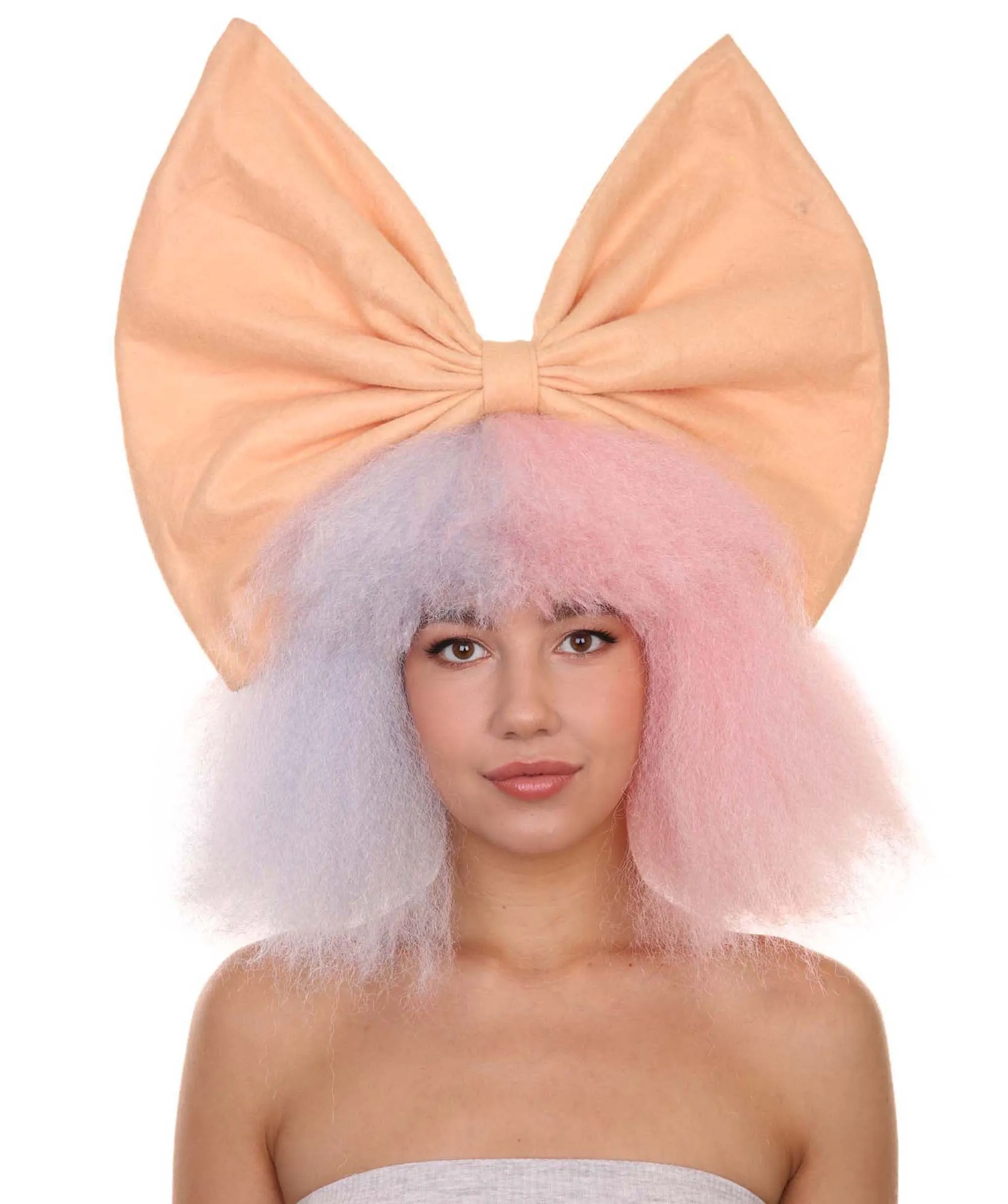 Adult Women's 14" Inch Medium Length Halloween Cosplay Two Tone Super Group Wig with Bow, Synthetic Soft Fiber Hair, Perfect for your next Festival or Party! | HPO