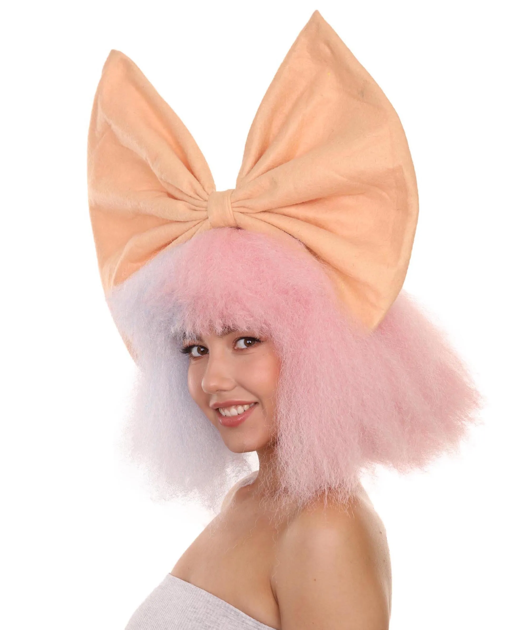 Adult Women's 14" Inch Medium Length Halloween Cosplay Two Tone Super Group Wig with Bow, Synthetic Soft Fiber Hair, Perfect for your next Festival or Party! | HPO