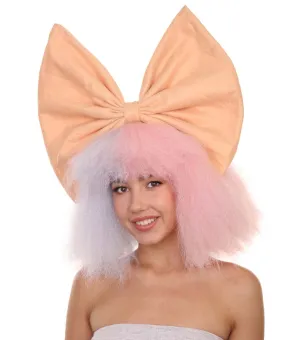 Adult Women's 14" Inch Medium Length Halloween Cosplay Two Tone Super Group Wig with Bow, Synthetic Soft Fiber Hair, Perfect for your next Festival or Party! | HPO