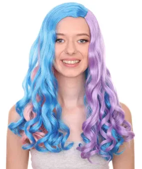 Adult Women's 19 Inch Medium Length Wavy Halloween Anime Rainbow Mermaid Festival Wig, Synthetic Soft Fiber MultiColor Hair, Perfect for your next Party or Cosplay Event | HPO