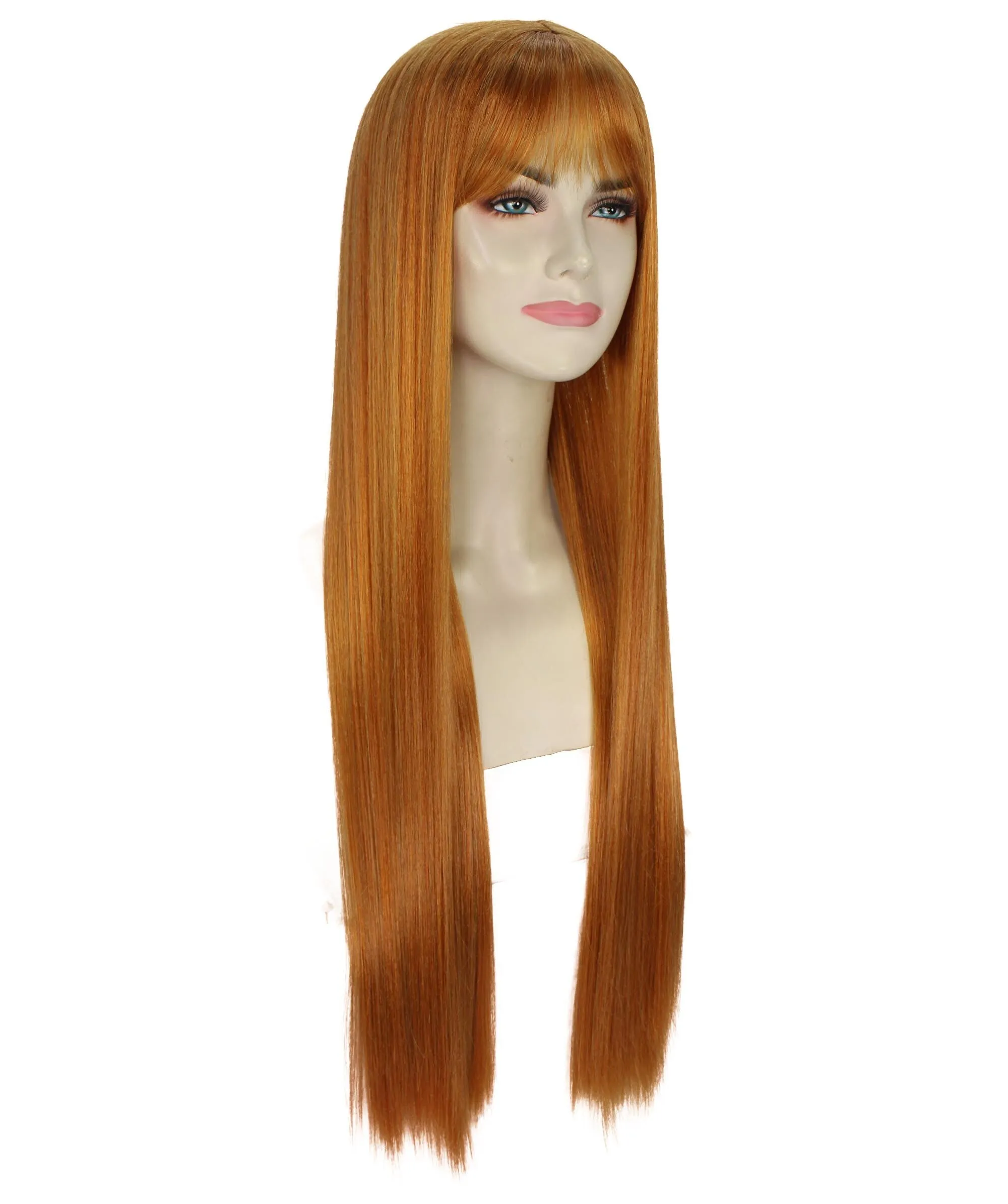 Adult Women’s American Rapper Long Shiny Dark Orange Wig, Best for Halloween, Flame-retardant Synthetic Fiber