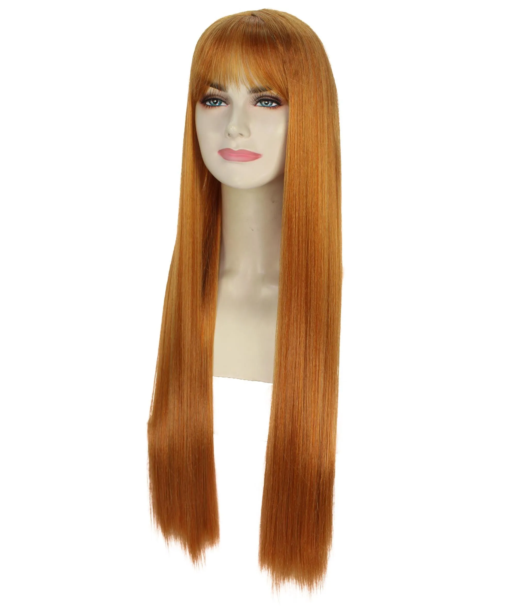 Adult Women’s American Rapper Long Shiny Dark Orange Wig, Best for Halloween, Flame-retardant Synthetic Fiber