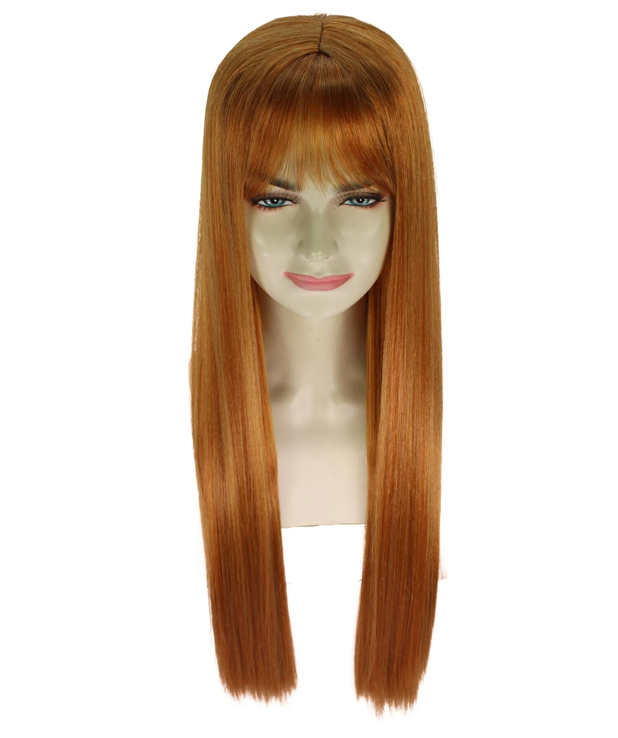 Adult Women’s American Rapper Long Shiny Dark Orange Wig, Best for Halloween, Flame-retardant Synthetic Fiber