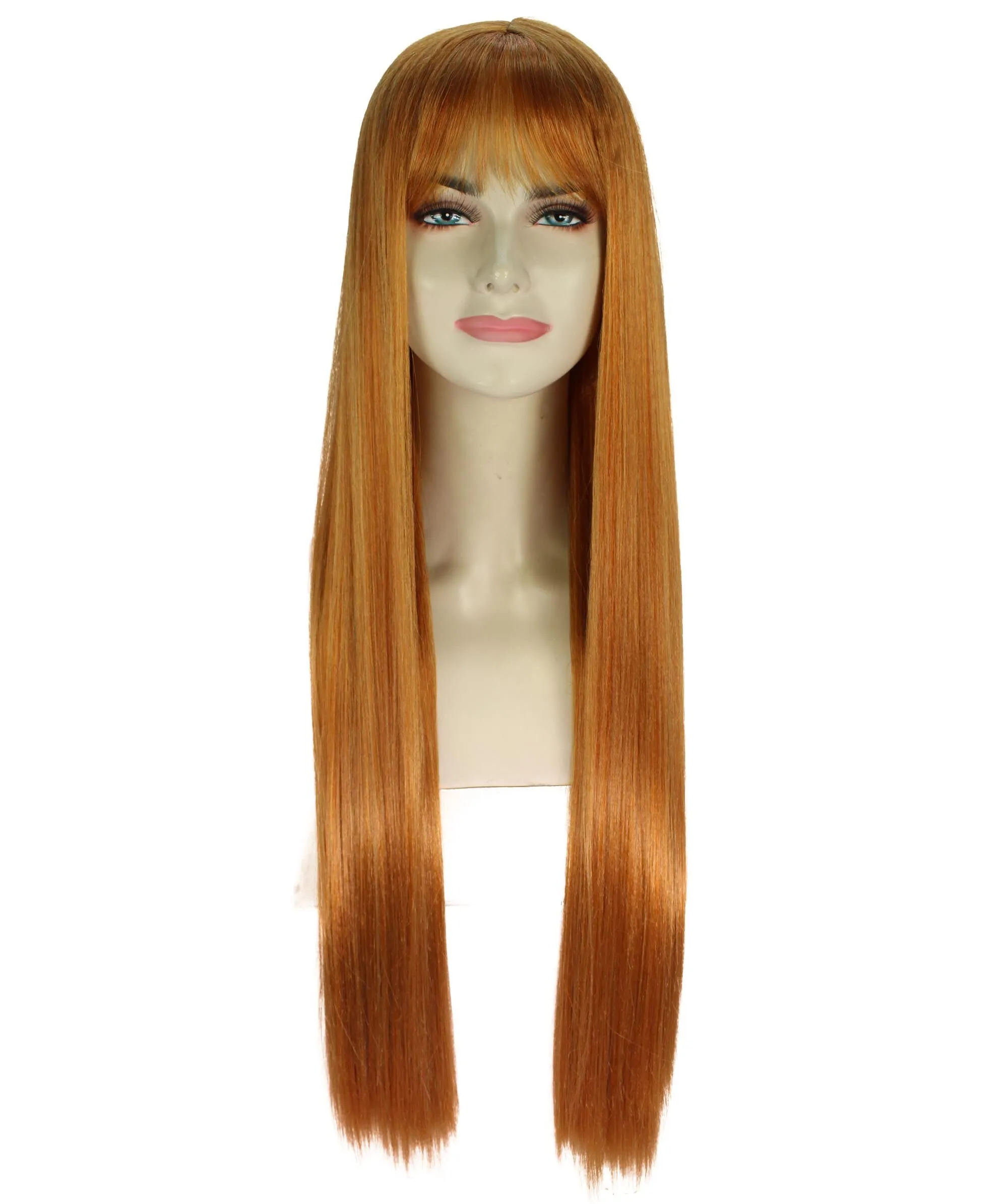Adult Women’s American Rapper Long Shiny Dark Orange Wig, Best for Halloween, Flame-retardant Synthetic Fiber