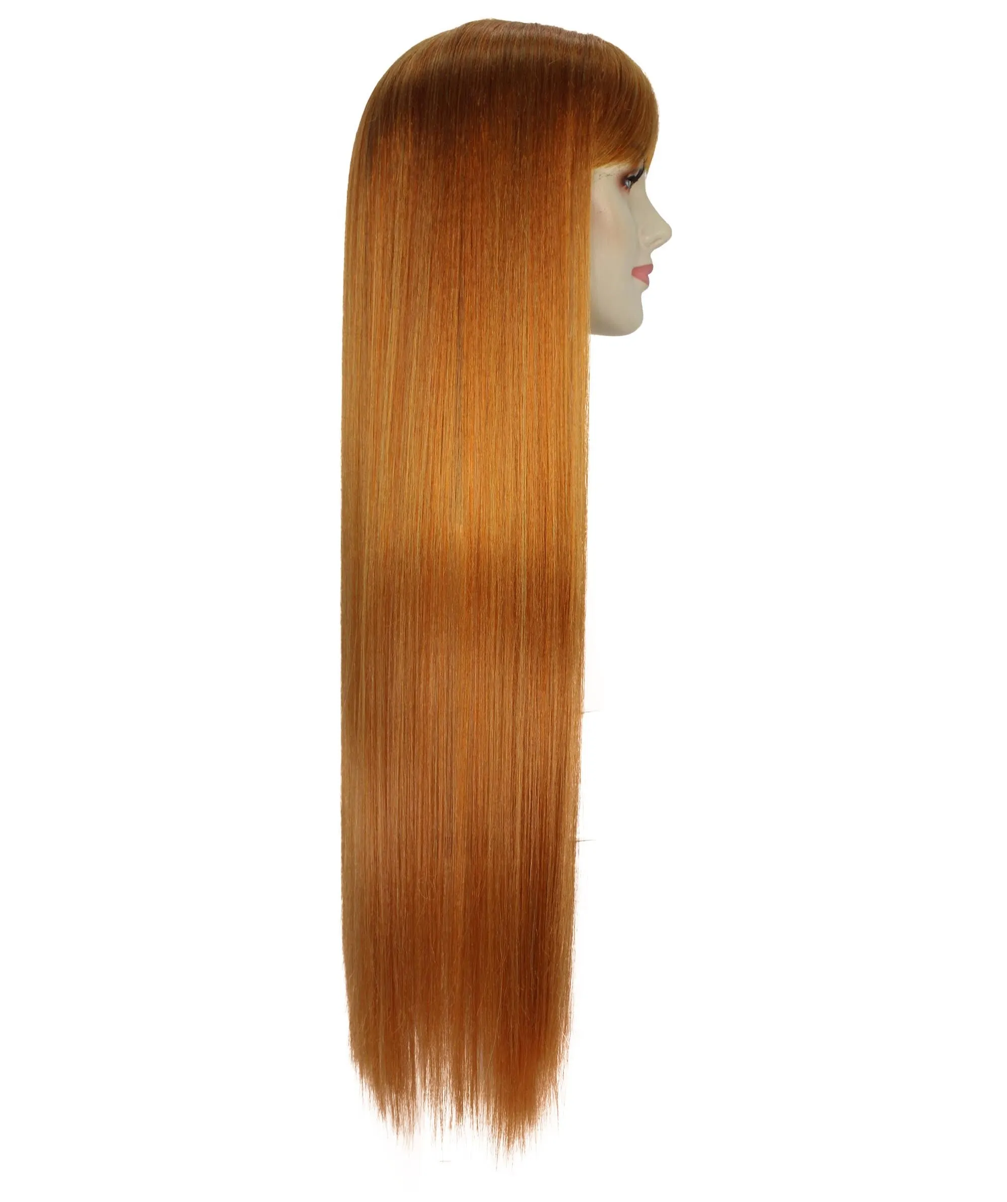 Adult Women’s American Rapper Long Shiny Dark Orange Wig, Best for Halloween, Flame-retardant Synthetic Fiber