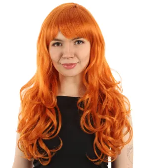 Adult Women’s Japanese Anime Series Thief & Pickpocketer female Character Long Wavy Orange Wig | Best for Halloween | Flame-retardant Synthetic Fiber