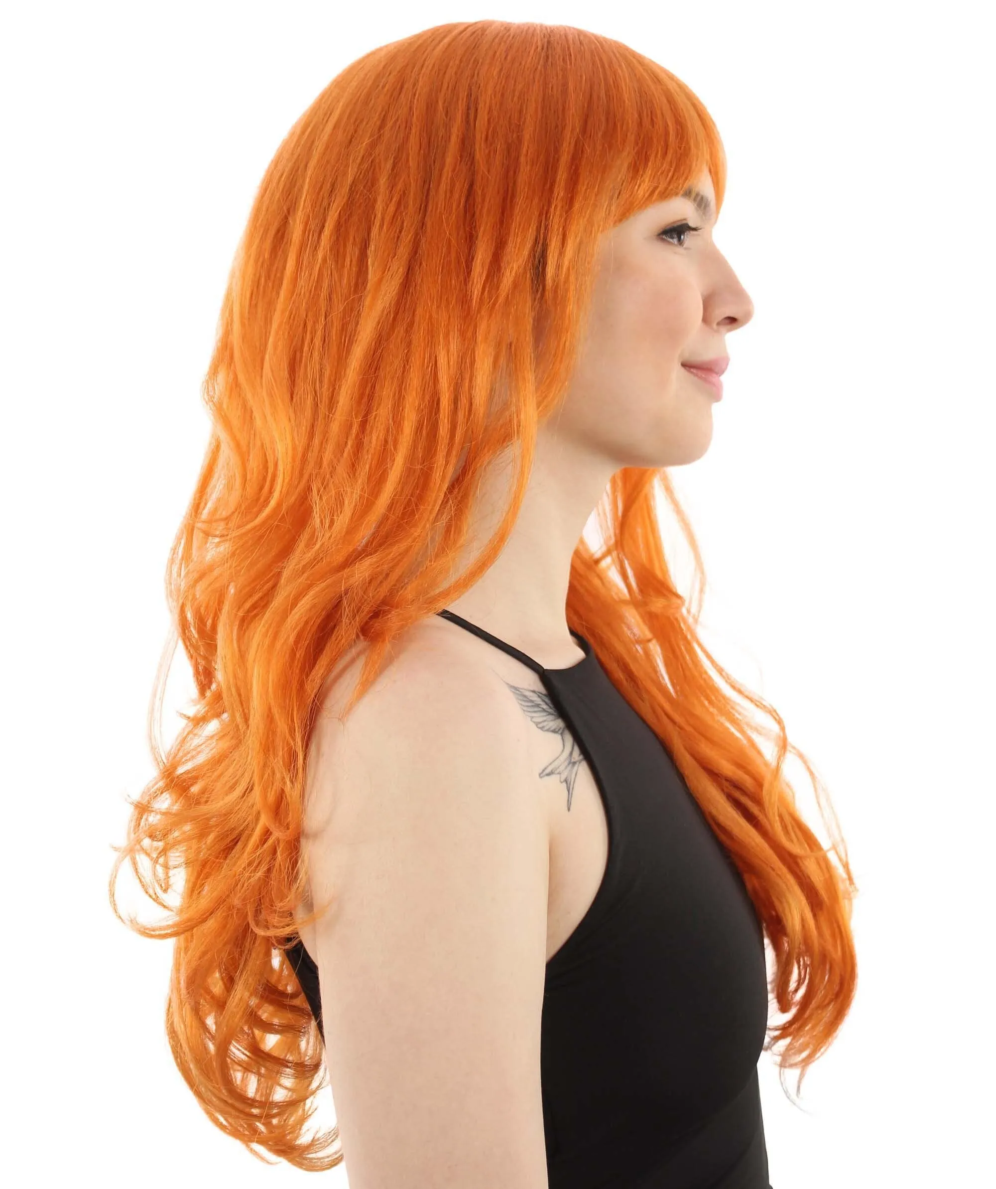 Adult Women’s Japanese Anime Series Thief & Pickpocketer female Character Long Wavy Orange Wig | Best for Halloween | Flame-retardant Synthetic Fiber