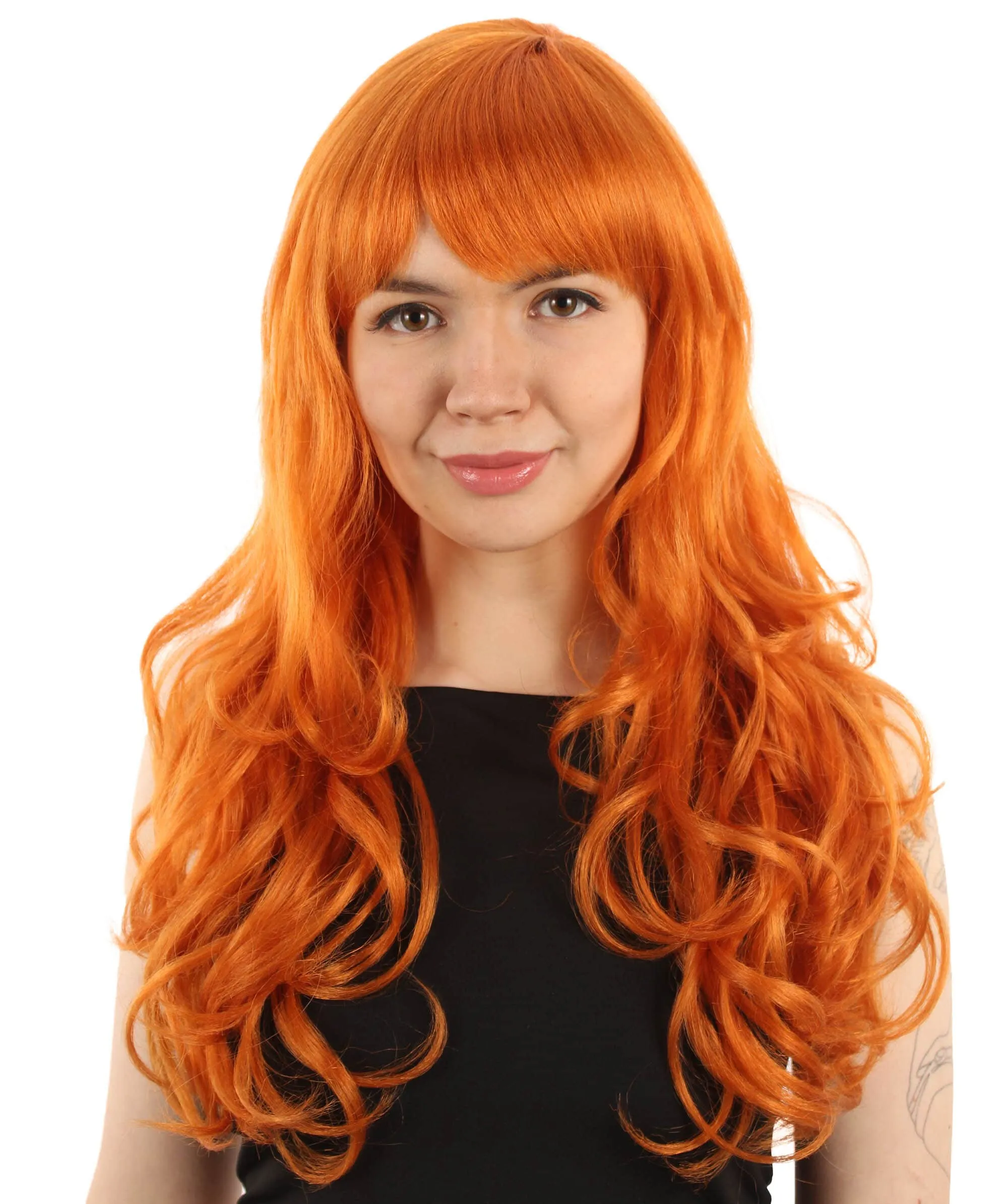 Adult Women’s Japanese Anime Series Thief & Pickpocketer female Character Long Wavy Orange Wig | Best for Halloween | Flame-retardant Synthetic Fiber