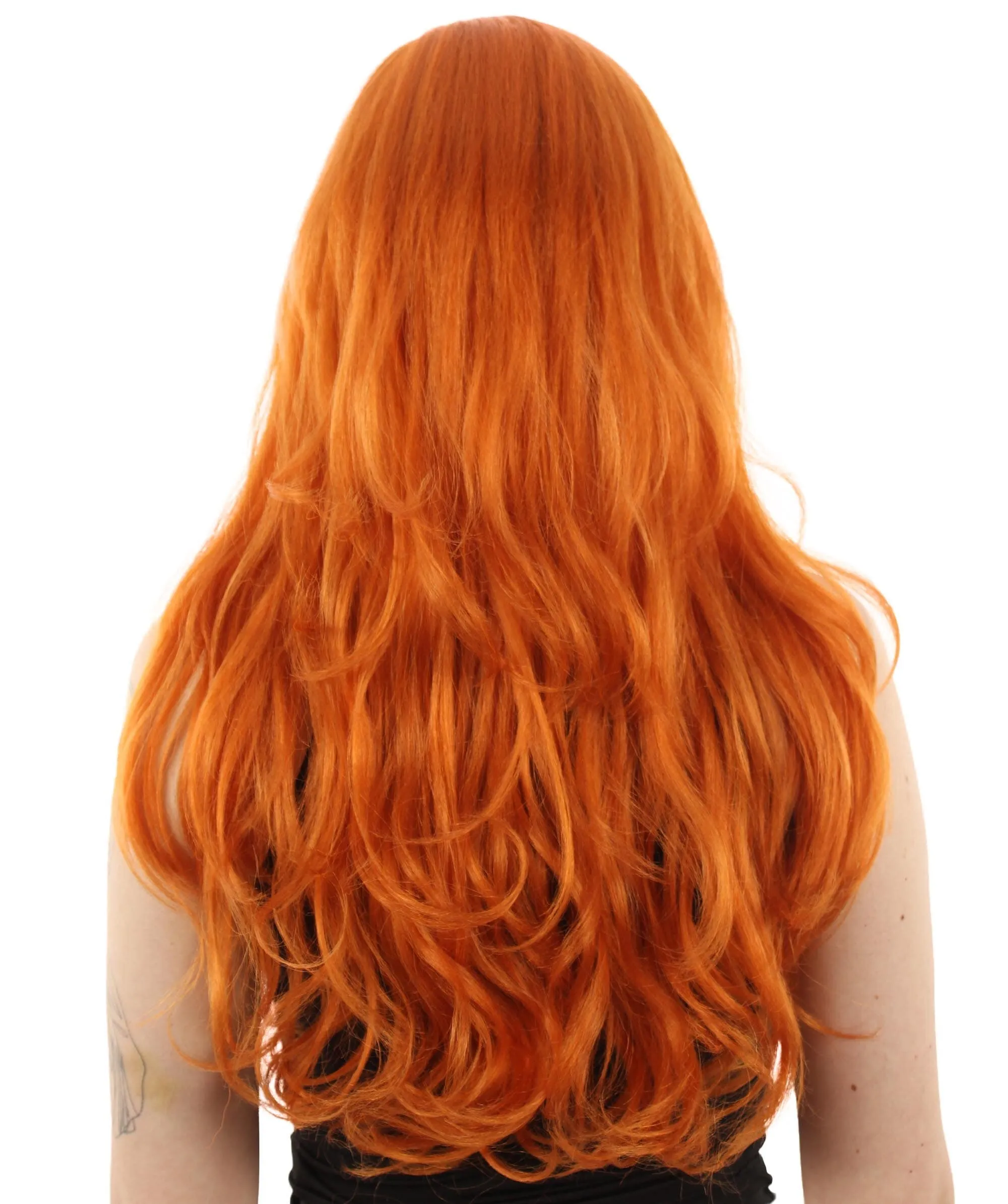 Adult Women’s Japanese Anime Series Thief & Pickpocketer female Character Long Wavy Orange Wig | Best for Halloween | Flame-retardant Synthetic Fiber
