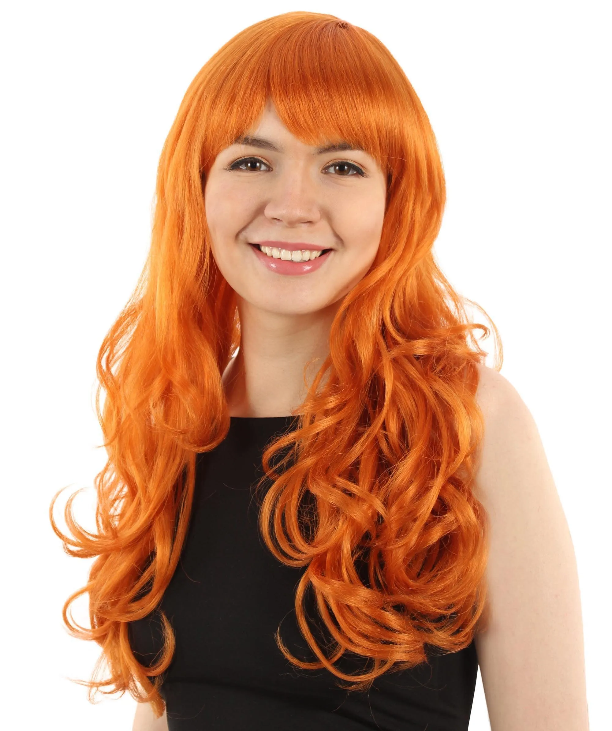 Adult Women’s Japanese Anime Series Thief & Pickpocketer female Character Long Wavy Orange Wig | Best for Halloween | Flame-retardant Synthetic Fiber