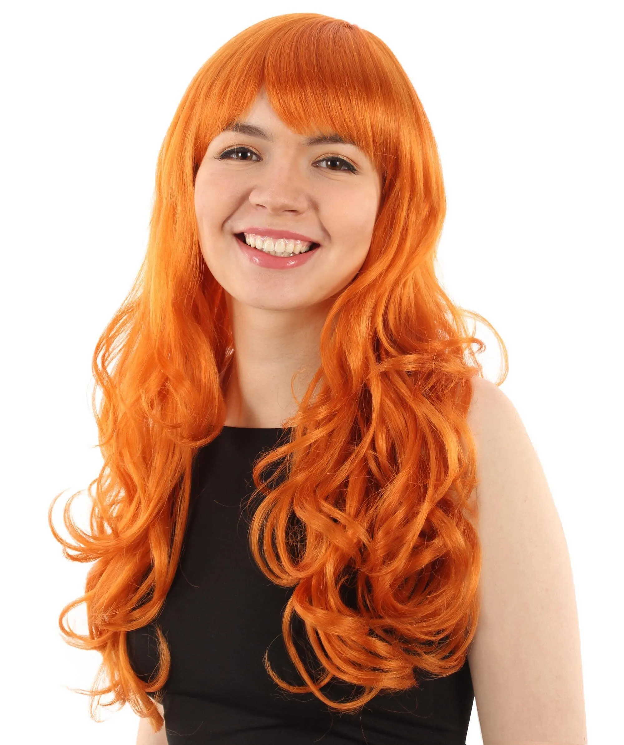 Adult Women’s Japanese Anime Series Thief & Pickpocketer female Character Long Wavy Orange Wig | Best for Halloween | Flame-retardant Synthetic Fiber