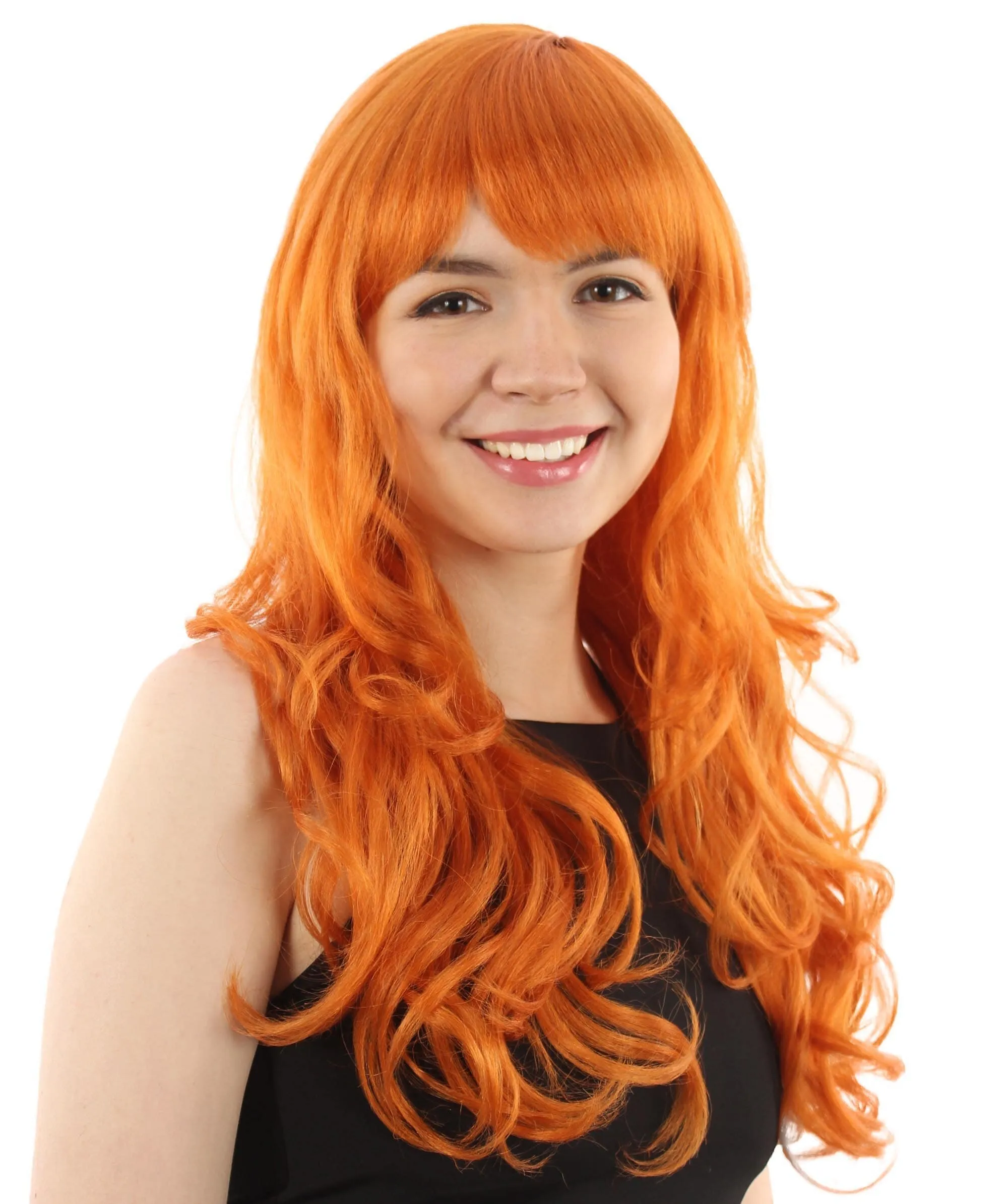 Adult Women’s Japanese Anime Series Thief & Pickpocketer female Character Long Wavy Orange Wig | Best for Halloween | Flame-retardant Synthetic Fiber