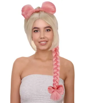 Adult Women's Pink & Blonde Somi Braided Ponytail Wig | Best for Halloween | Flame-retardant Synthetic Fiber