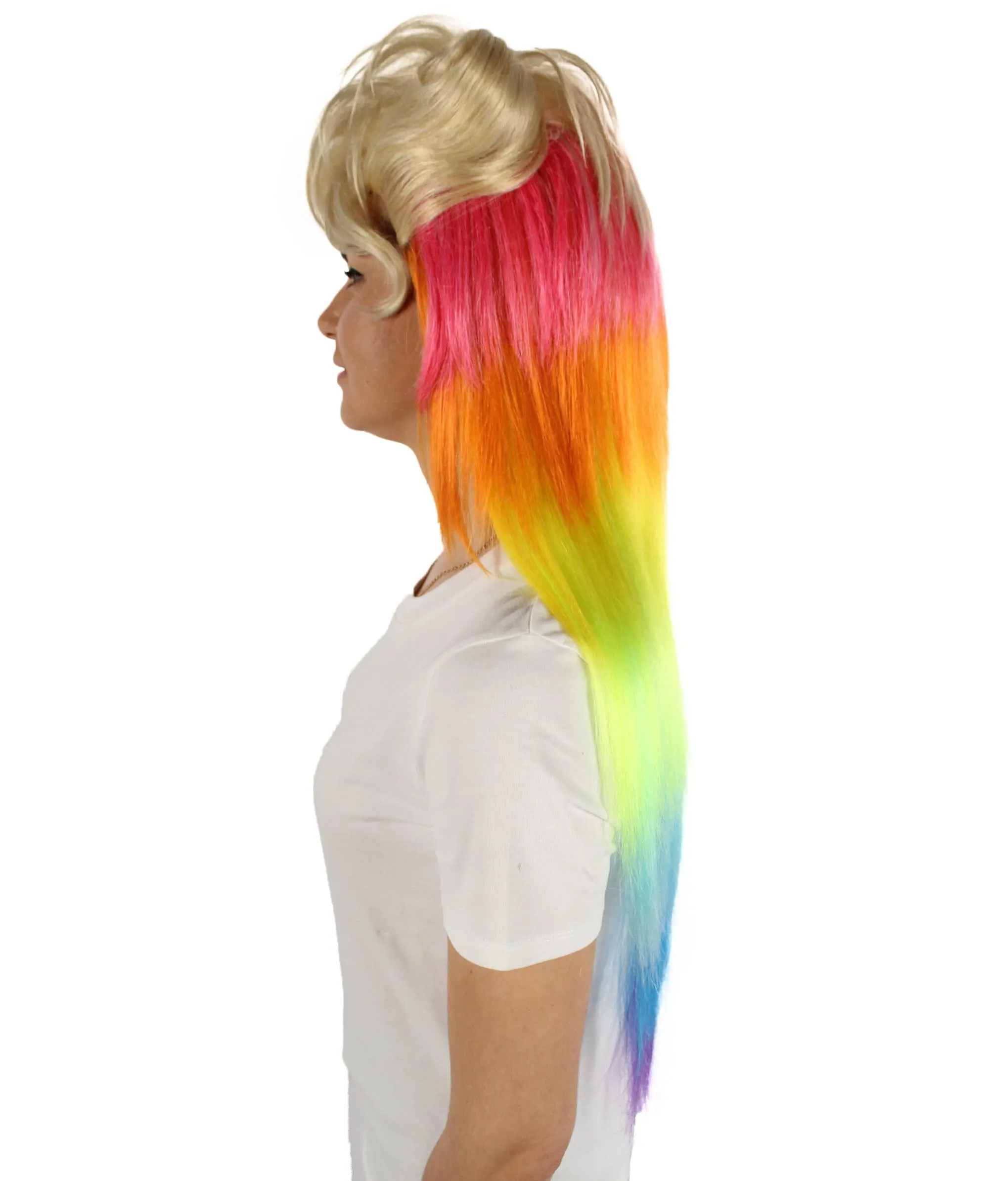 Adult Women’s  Rainbow 80'sMullet Cosplay Wig | Perfect For Halloween | Flame-retardant Synthetic Fiber