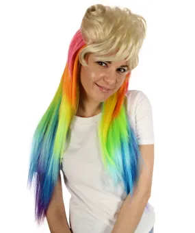 Adult Women’s  Rainbow 80'sMullet Cosplay Wig | Perfect For Halloween | Flame-retardant Synthetic Fiber