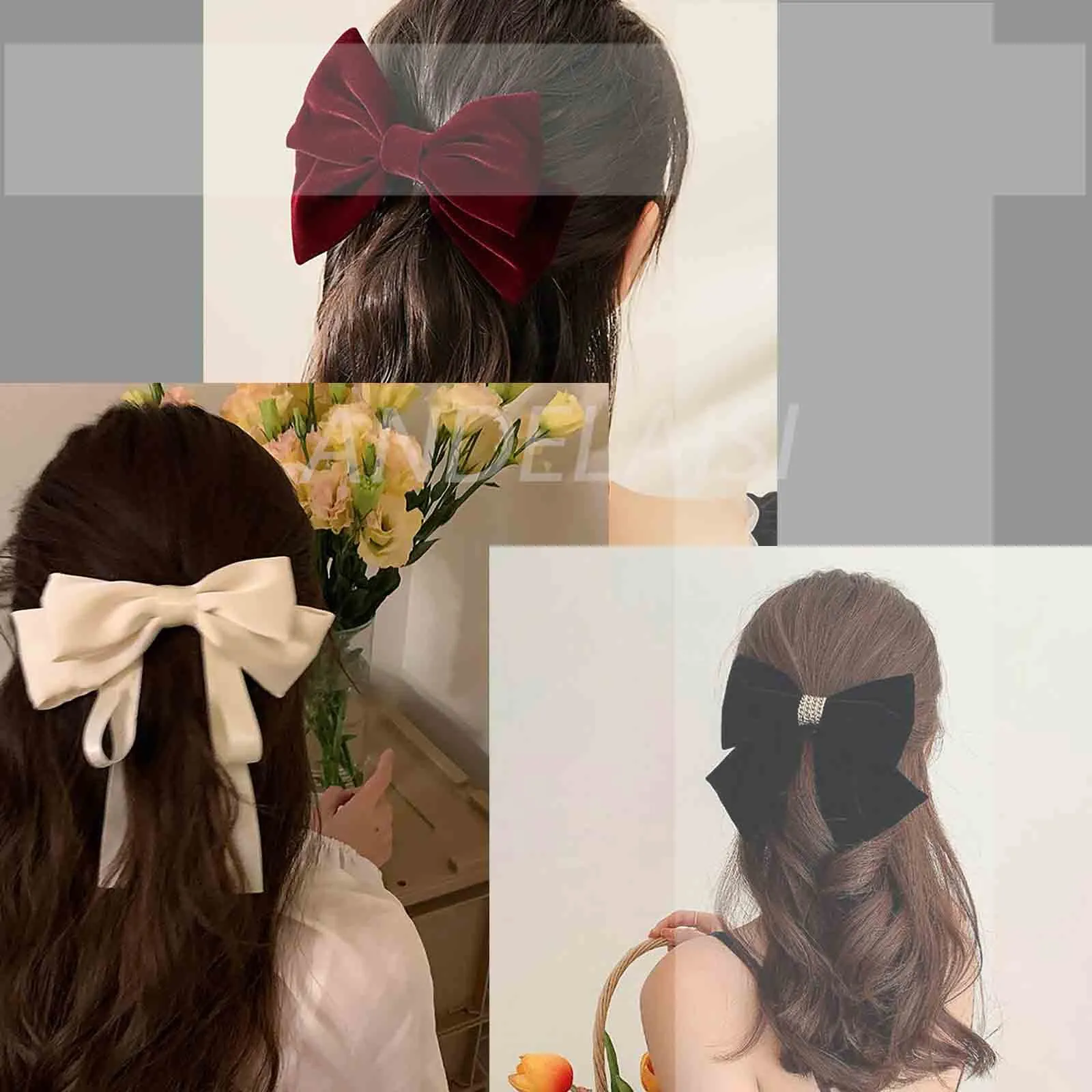 Andelaisi Vintage Silk Bow Hair Clips Red Bowknot Hair Barrettes Long Tail Silk Bow Hair Clip Barrette Large Bow Hair Accessories French Bowknot Clip Headpiece for Women and Girls Headdress (Red)