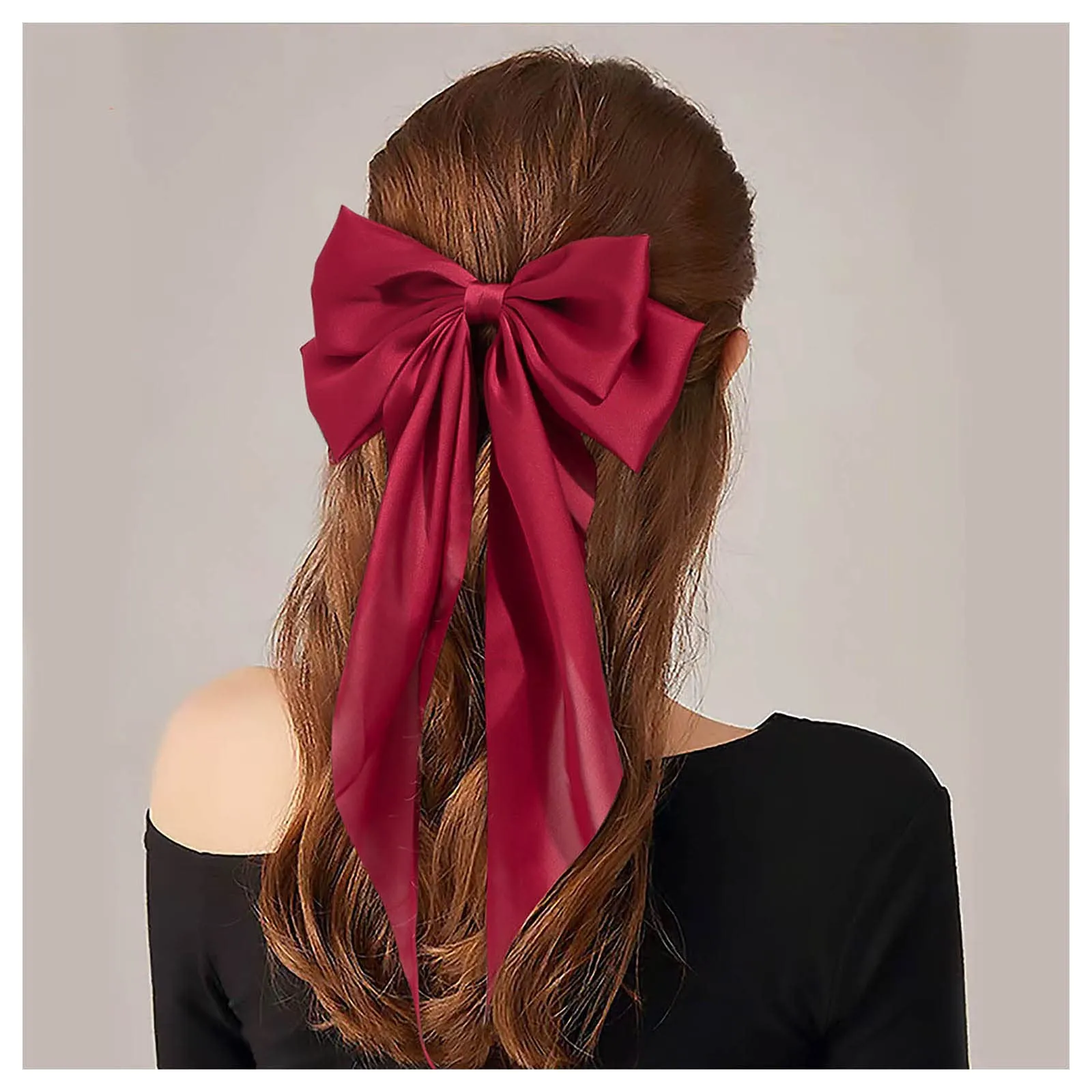 Andelaisi Vintage Silk Bow Hair Clips Red Bowknot Hair Barrettes Long Tail Silk Bow Hair Clip Barrette Large Bow Hair Accessories French Bowknot Clip Headpiece for Women and Girls Headdress (Red)
