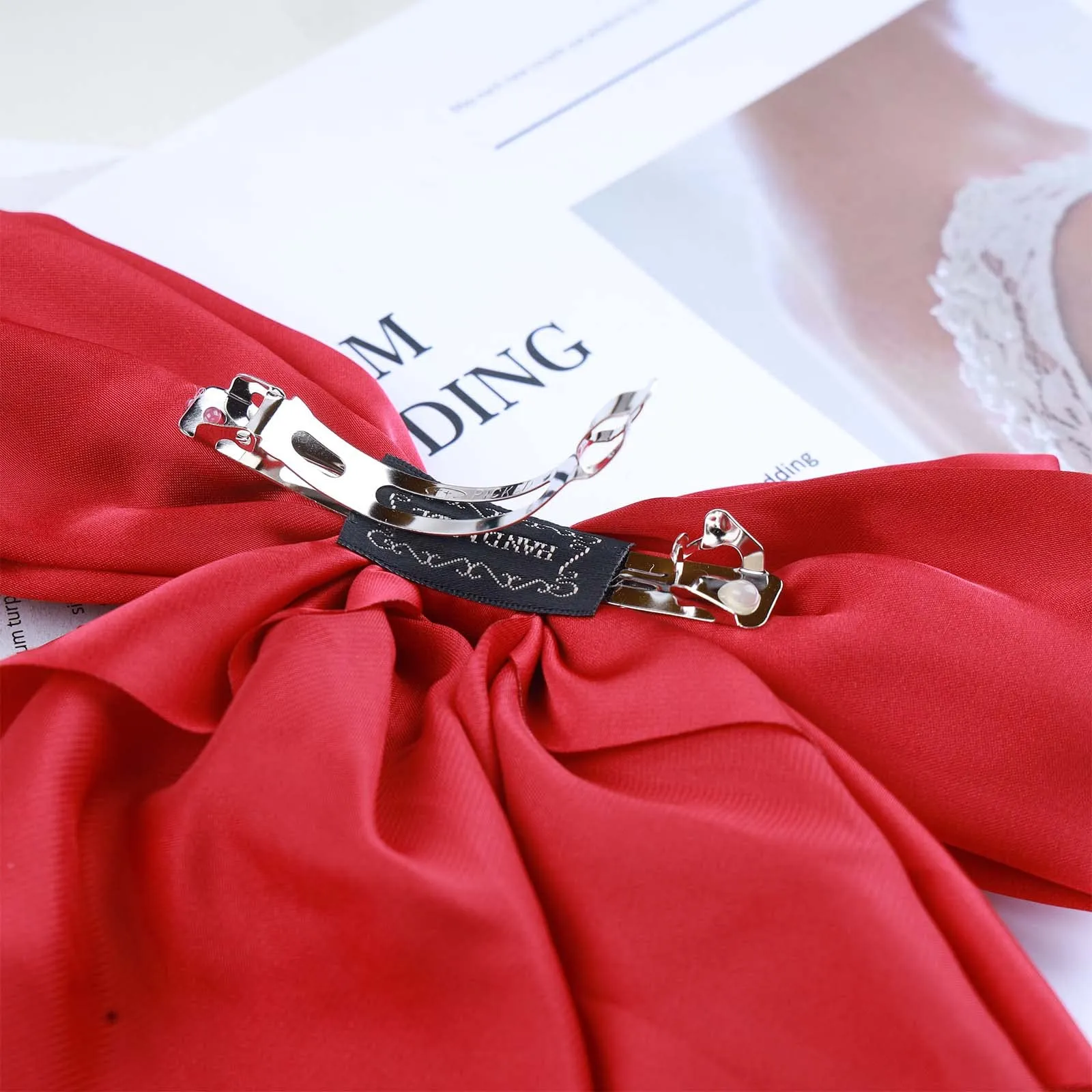 Andelaisi Vintage Silk Bow Hair Clips Red Bowknot Hair Barrettes Long Tail Silk Bow Hair Clip Barrette Large Bow Hair Accessories French Bowknot Clip Headpiece for Women and Girls Headdress (Red)