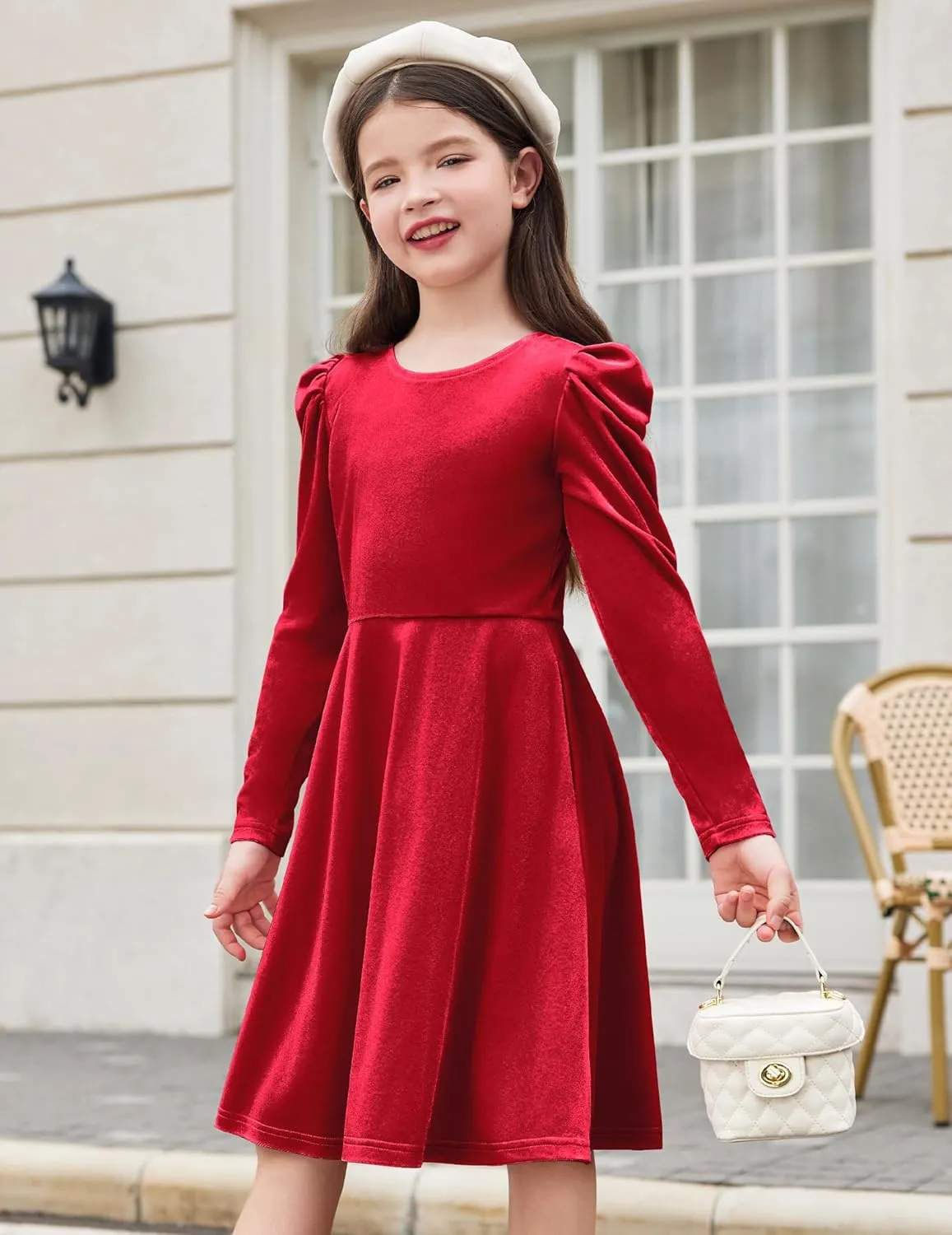 Arshiner Girls Bow Back Velvet Formal Party Dresses with Pockets