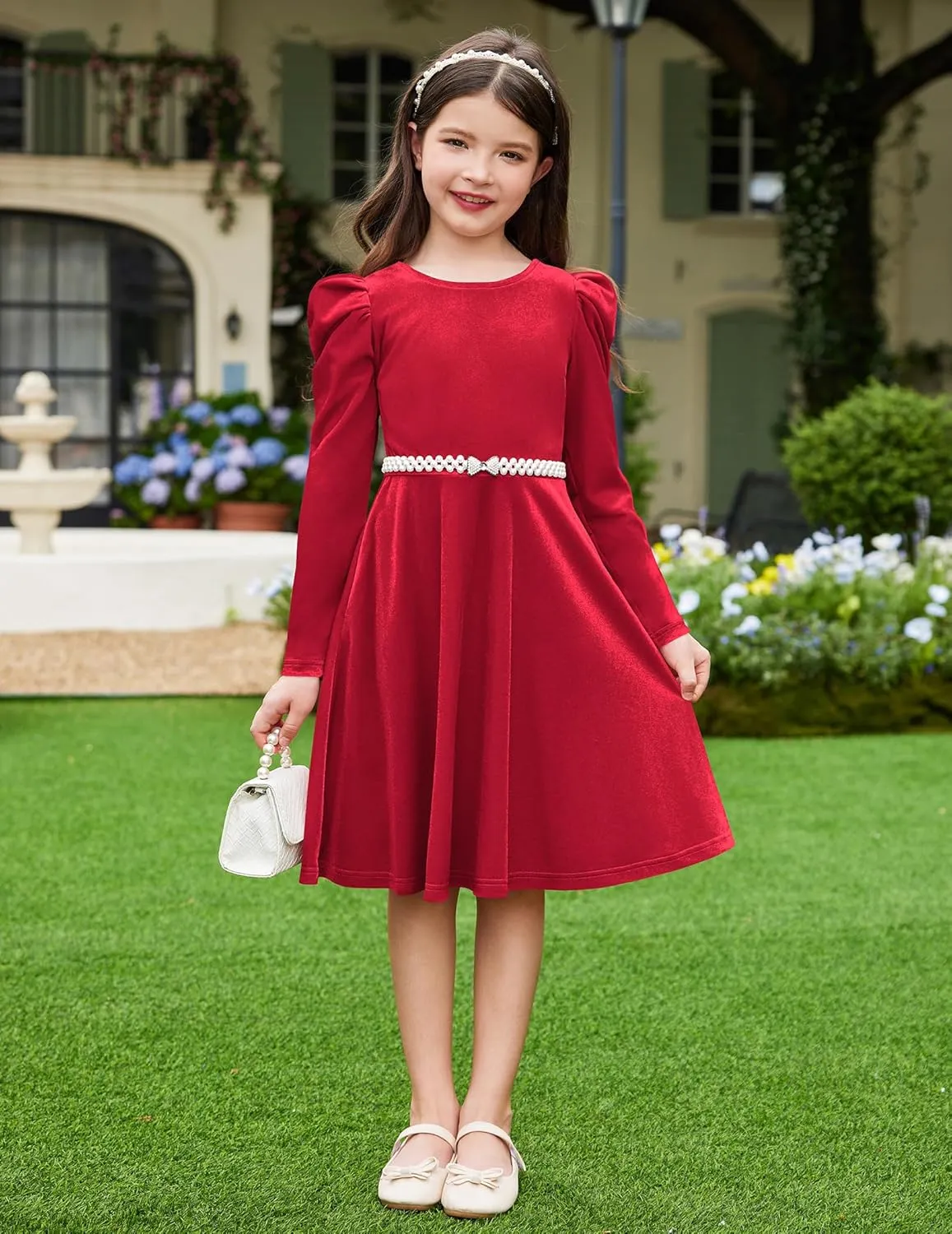 Arshiner Girls Bow Back Velvet Formal Party Dresses with Pockets